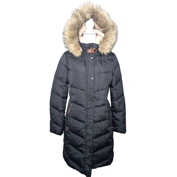 Lauren Ralph Lauren Dark Navy Long Puffer Coat Faux Fur Hood Women’s Medium NWT - Picture 2 of 10